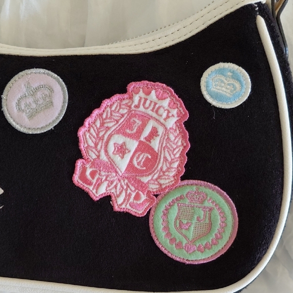 Juicy Couture Black Shoulder Bag with White Trim and Multicolor Patches - Picture 3 of 3